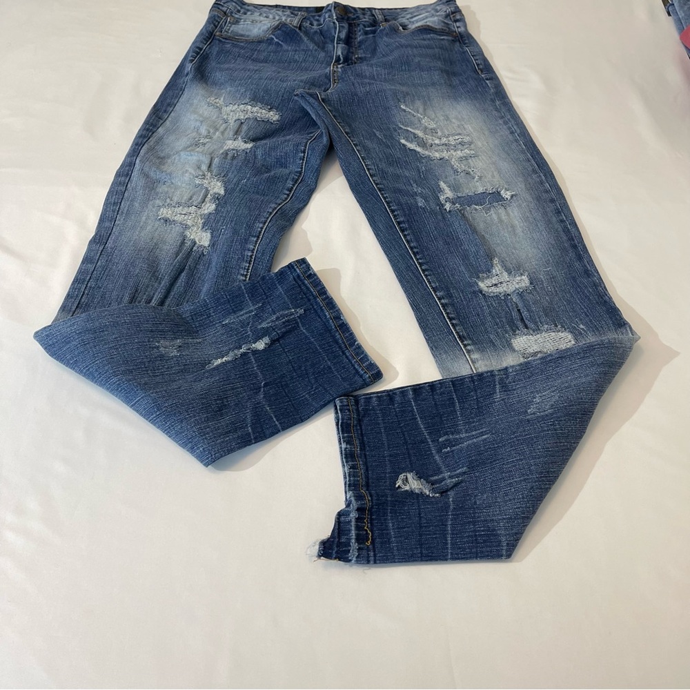 RUE 21 MENS DISTRESSED LOOSE FIT SUPREME FLEX JEANS SZ 32/34 HEM IS LOOS…